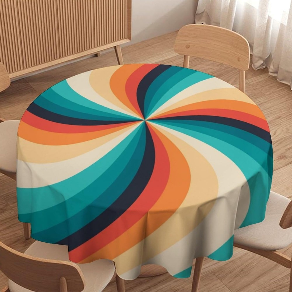 Century Textile & Sewing Supply Photos - Vintage Groovy Swirl Round Tablecloth 70s