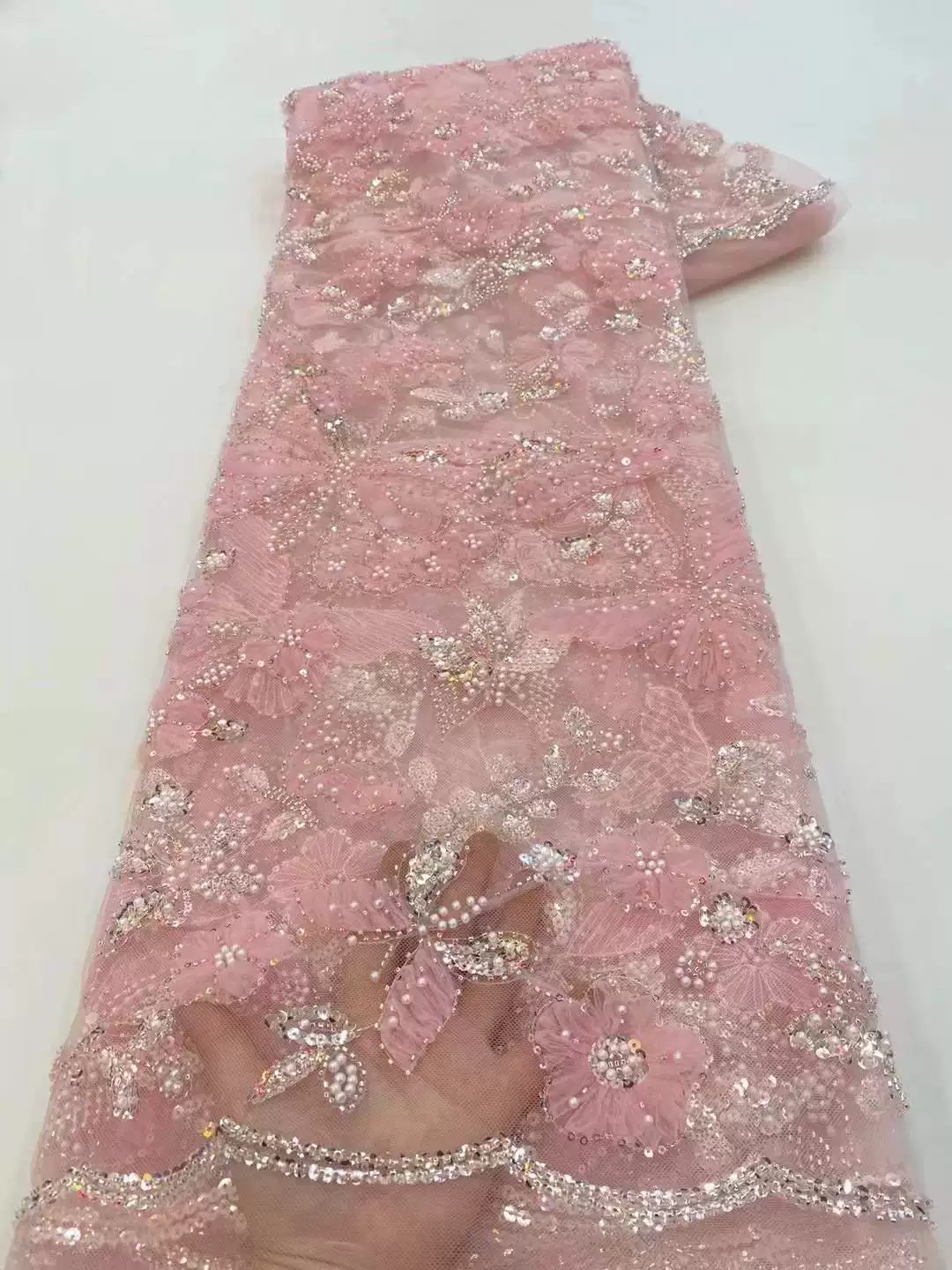 Sewing Embroidery Fabric - 5yard Sequin butterfly embroidery lace fabric,wedding